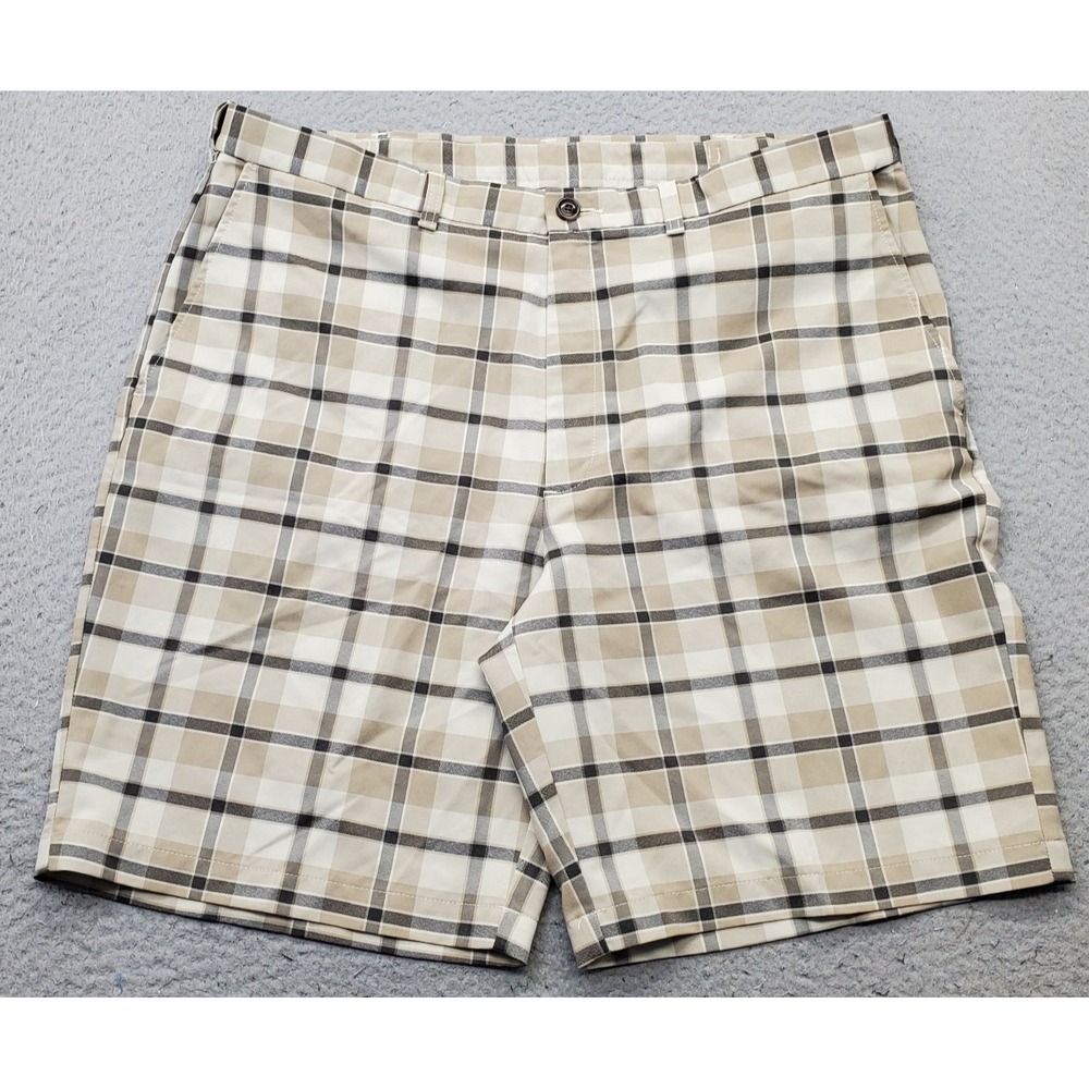 Haggar Chino Shorts Mens 38 Multi Plaid Flat Front Slash Pocket Outdoor Hiking